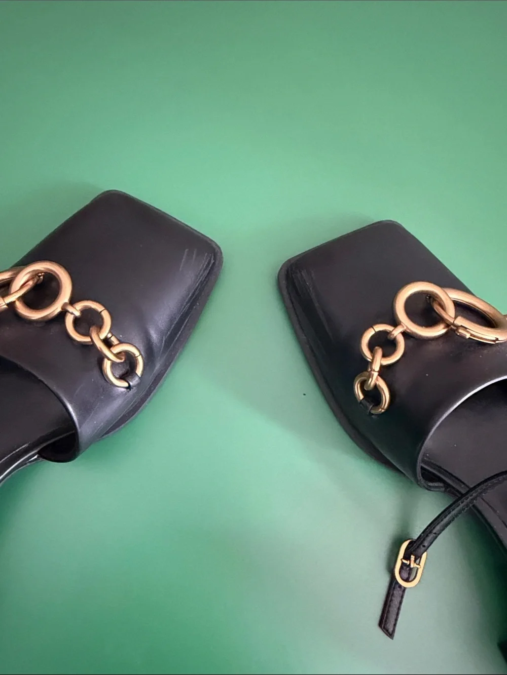 Charles & Keith Black Slingback Heels with Gold Ring Hardware - Picture 3 of 3